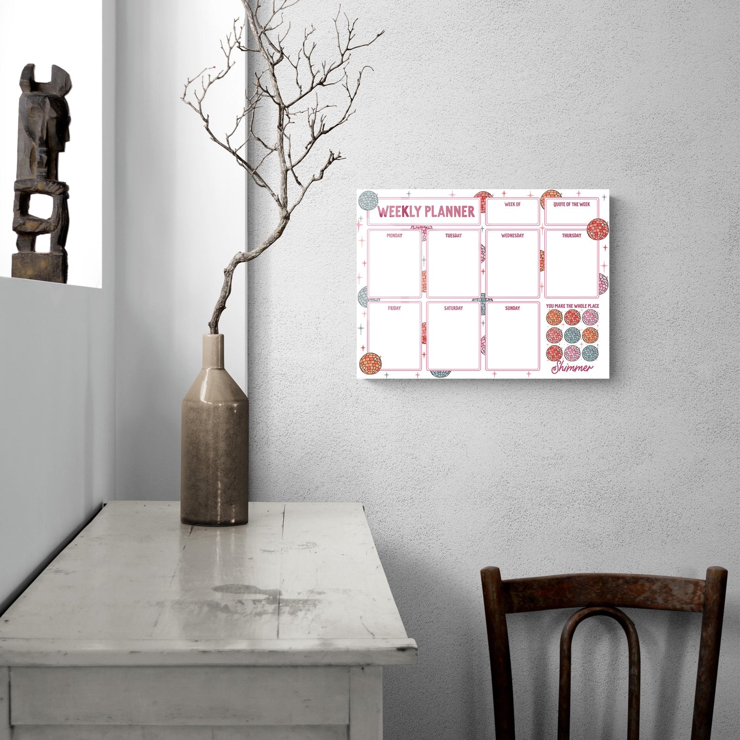 12x16 Glass Dry Erase Horizontal-Weekly Planner Disco Balls