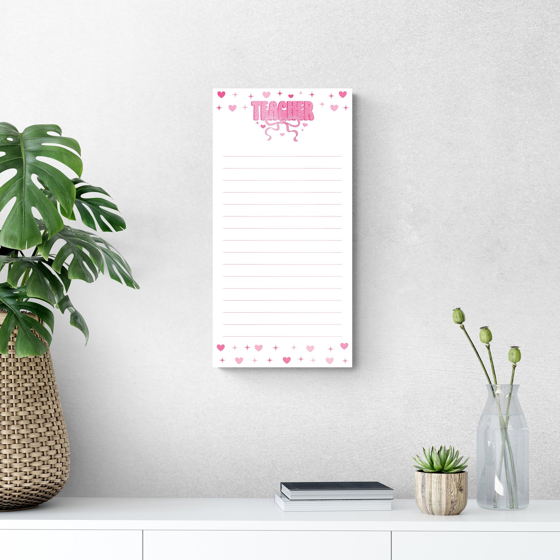 12x24 Glass Dry Erase-Classroom Coquette Teacher Hearts & Bow Notes -5