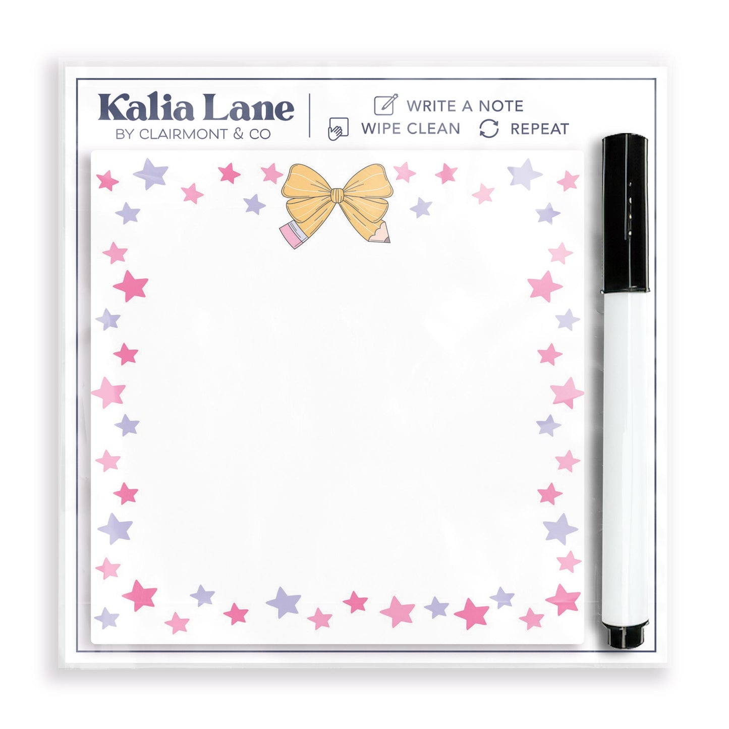 4x4 Clear Reminder Kalia Lane-Classroom Coquette Pencil Bow Stars Notes -0