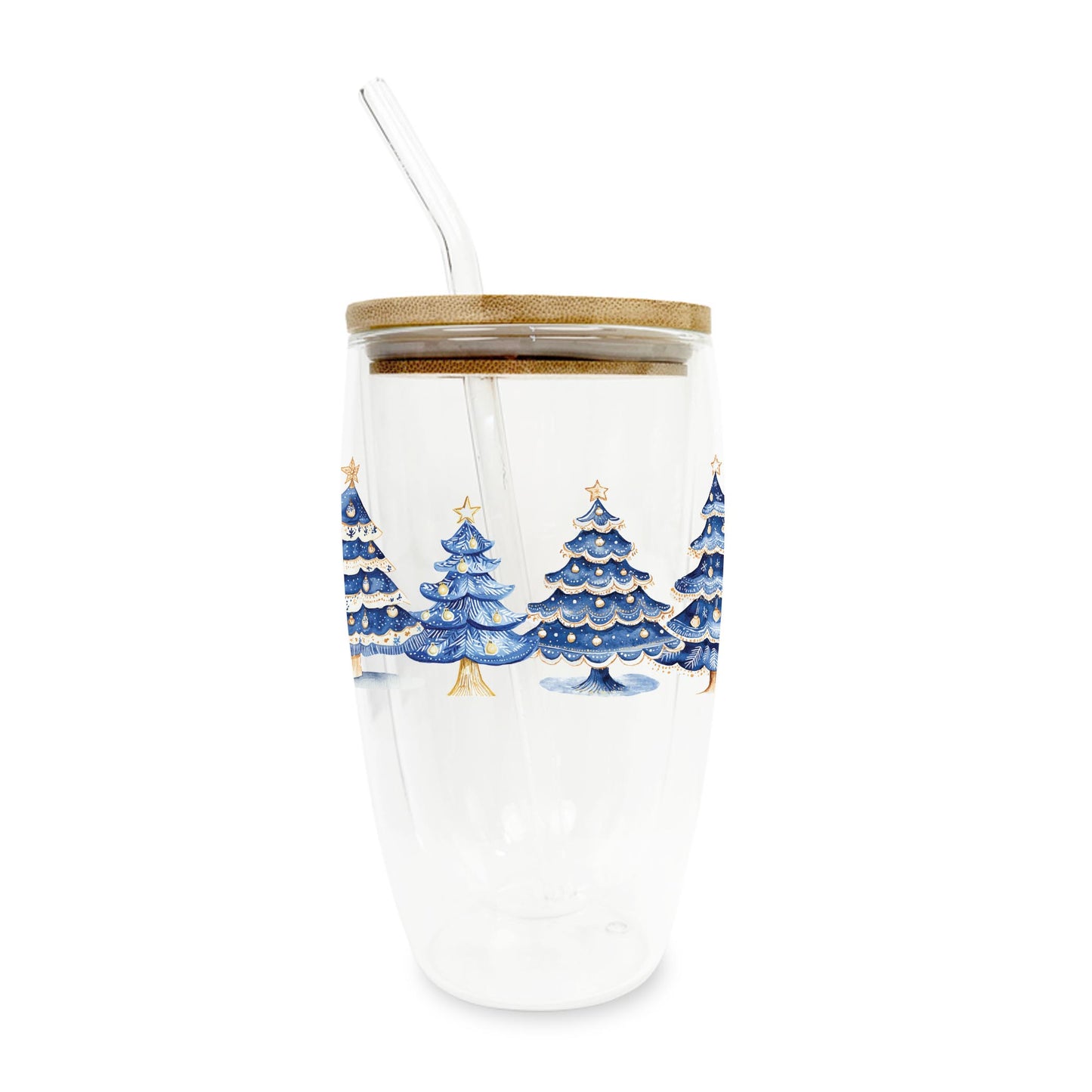 16oz Double Insulated Glass Tumbler-Blue Noel - A Grand Millennial Christmas -0