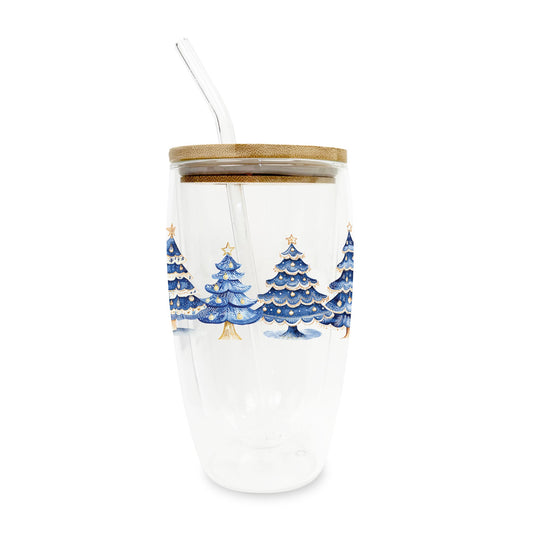 16oz Double Insulated Glass Tumbler-Blue Noel - A Grand Millennial Christmas -0