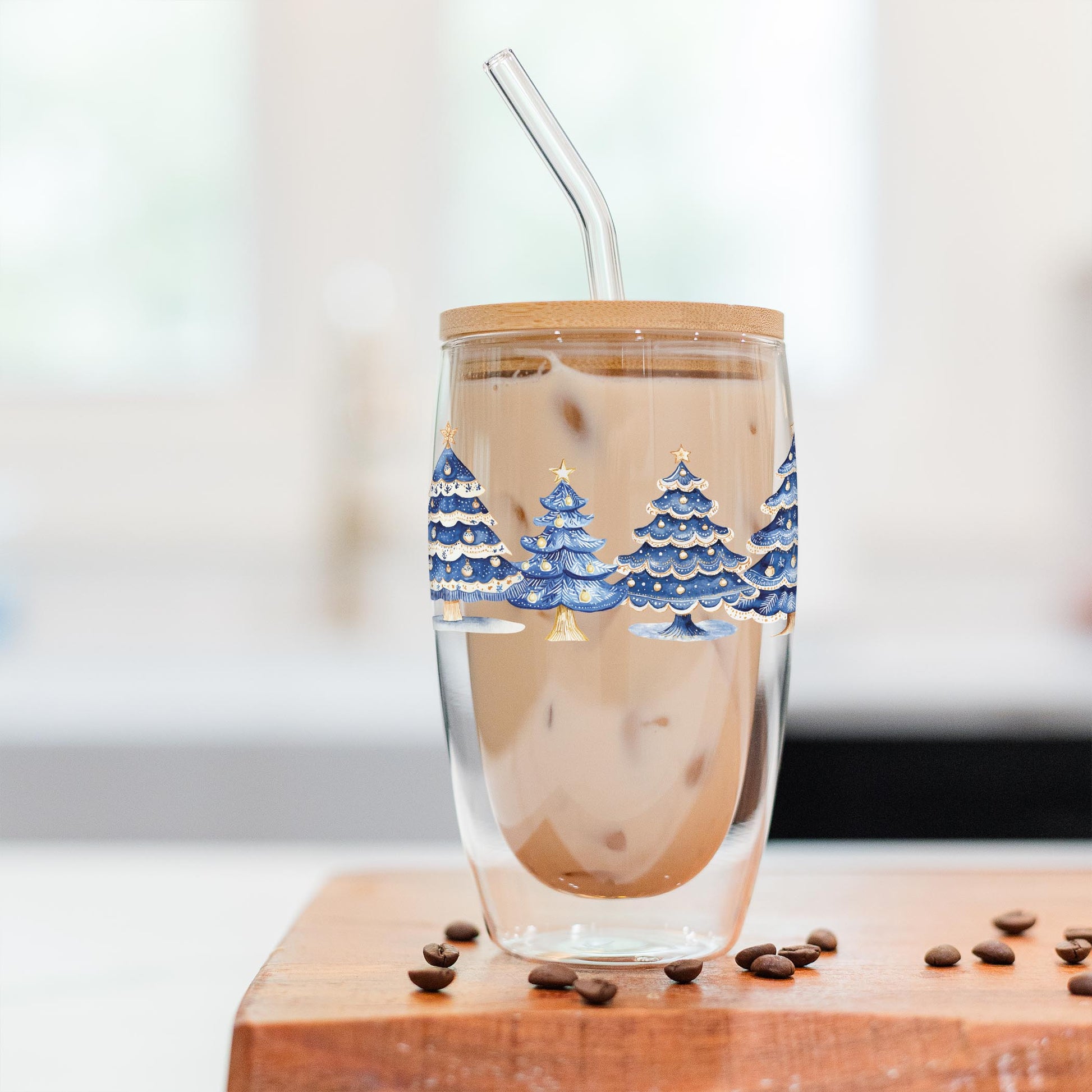 16oz Double Insulated Glass Tumbler-Blue Noel - A Grand Millennial Christmas -2