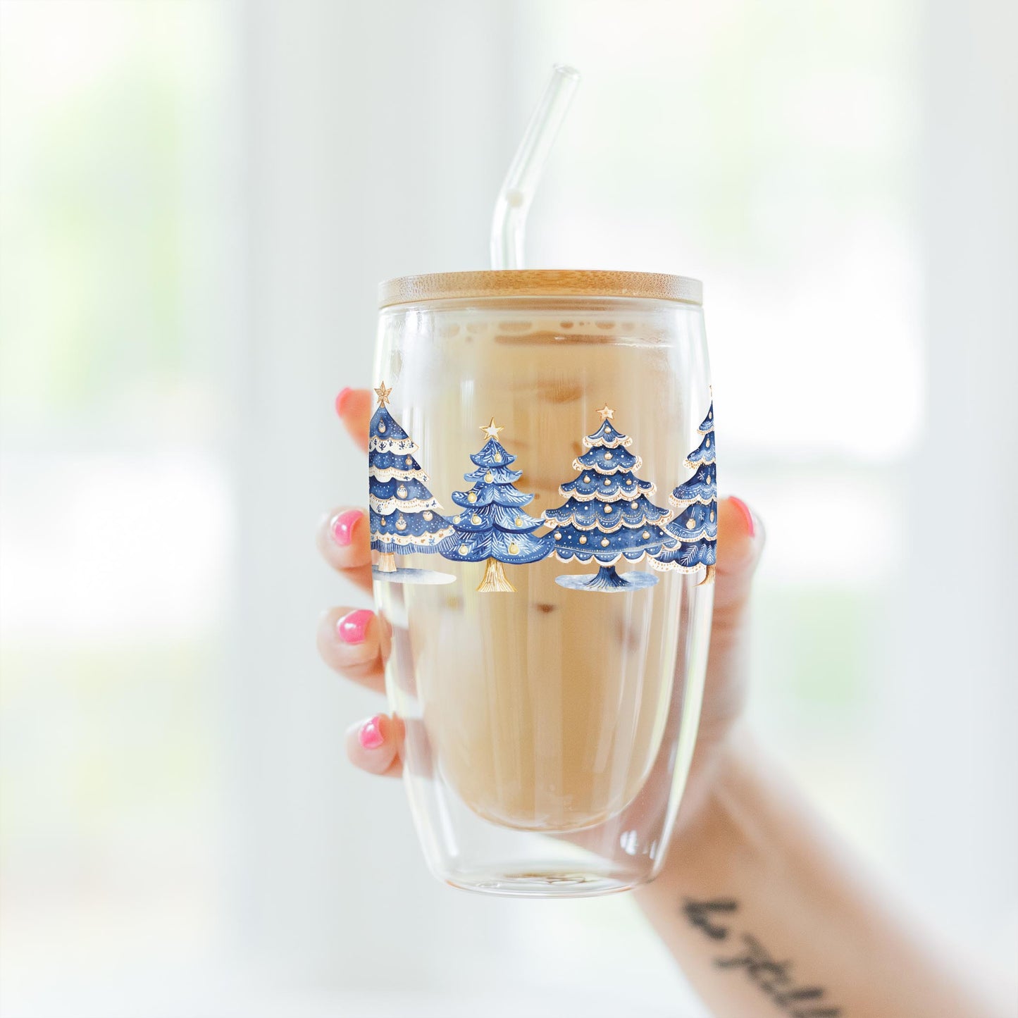 16oz Double Insulated Glass Tumbler-Blue Noel - A Grand Millennial Christmas -3