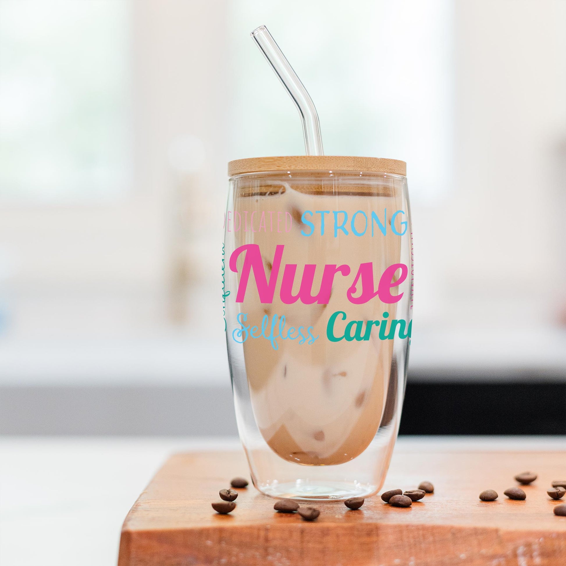 16oz Double Insulated Glass Tumbler-Bright Nurse Words -2