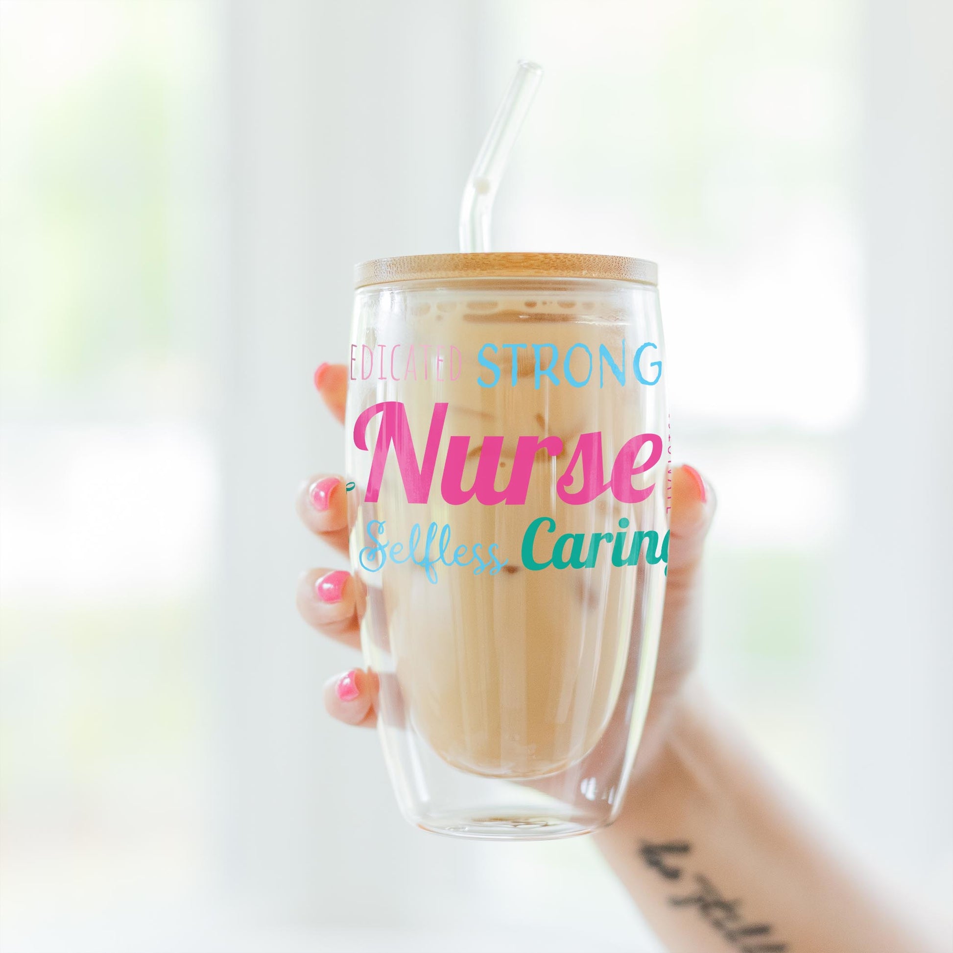 16oz Double Insulated Glass Tumbler-Bright Nurse Words -3