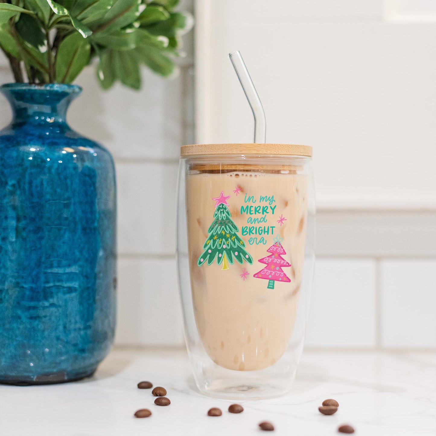 16oz Double Insulated Glass Tumbler-In My Merry & Bright Era