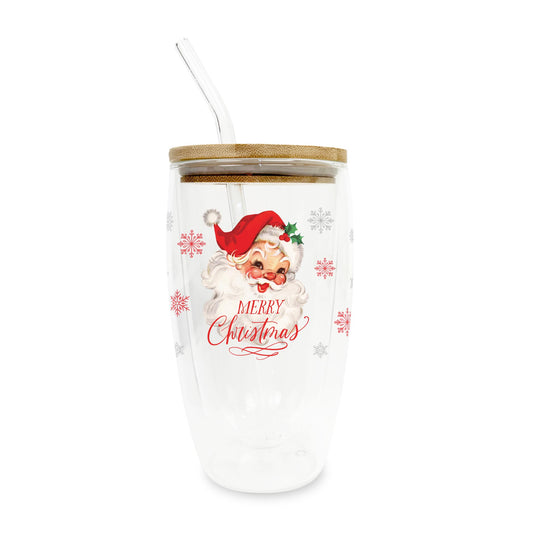 16oz Double Insulated Glass Tumbler-Classic Santa