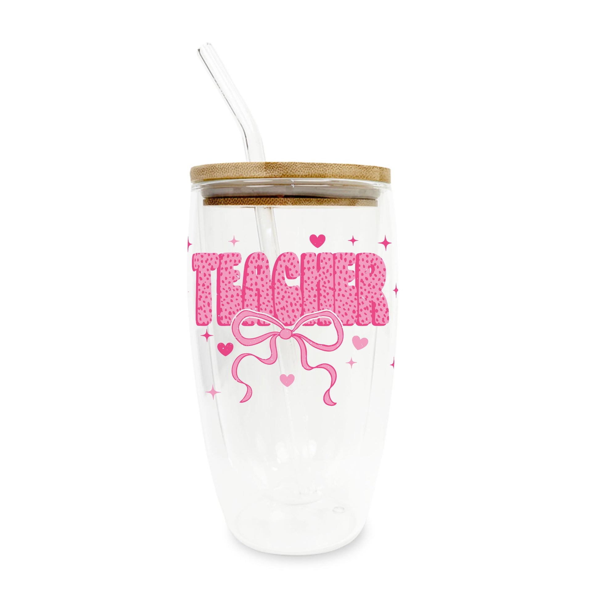 16oz Double Insulated Glass Tumbler-Classroom Coquette Teacher Hearts & Bow -0