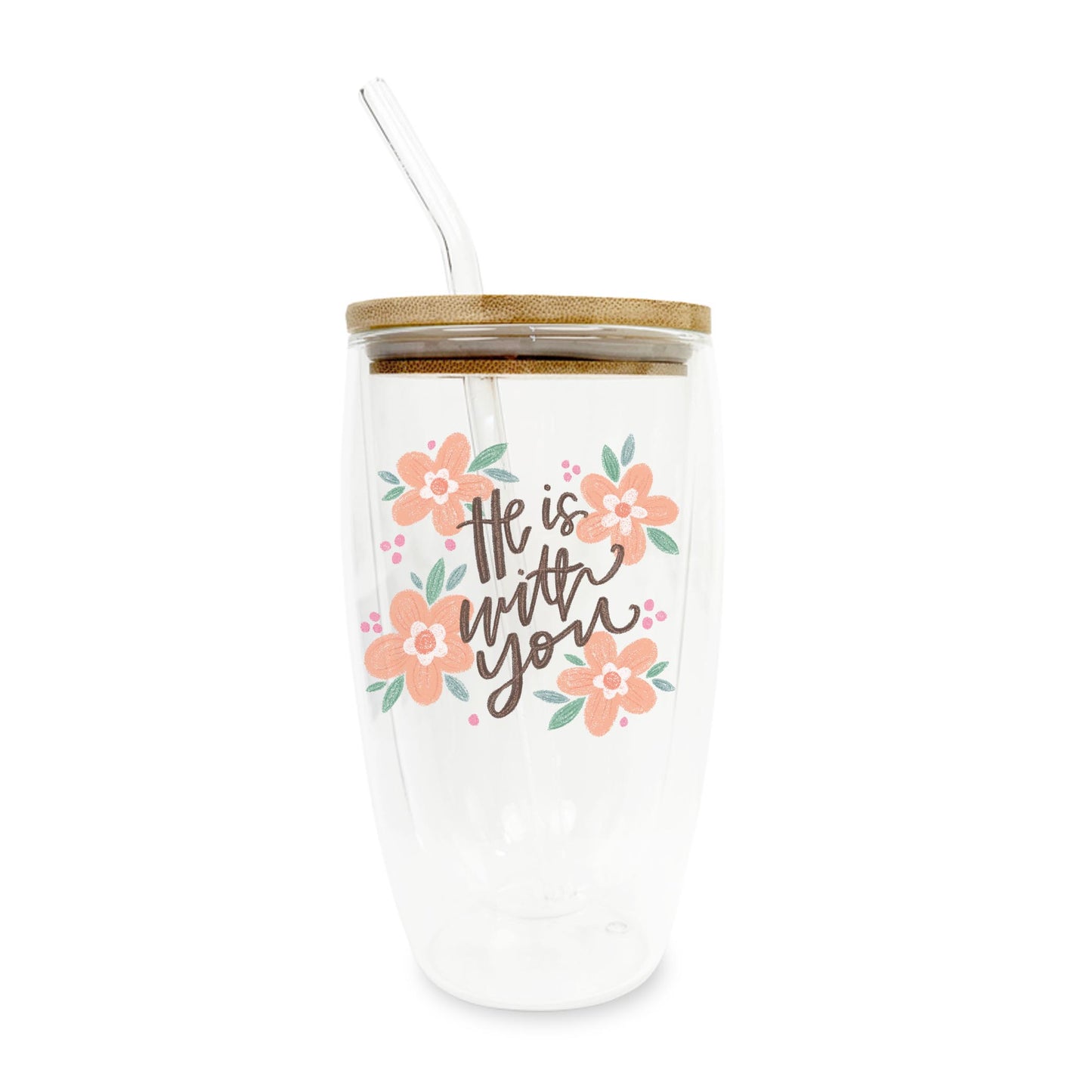 16oz Double Insulated Glass Tumbler-He Is With You