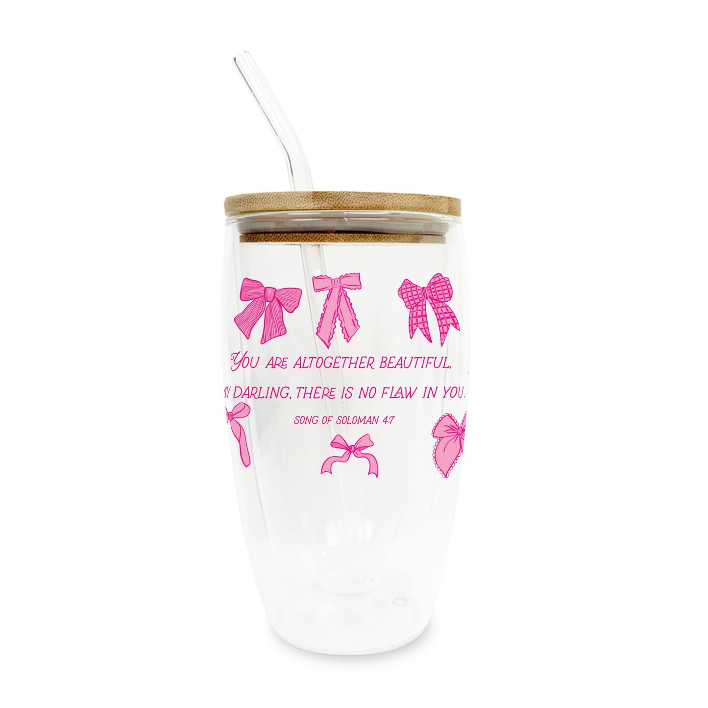 16oz Double Insulated Glass Tumbler-Inspirational Bows Pink Altogether Beautiful -0