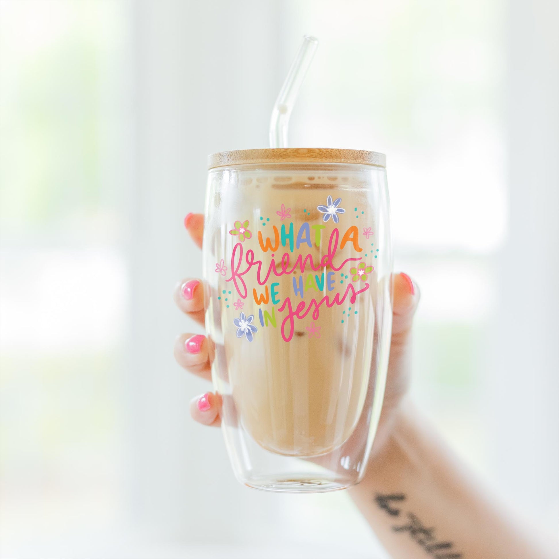 16oz Double Insulated Glass Tumbler-What A Friend We Have In Jesus -3