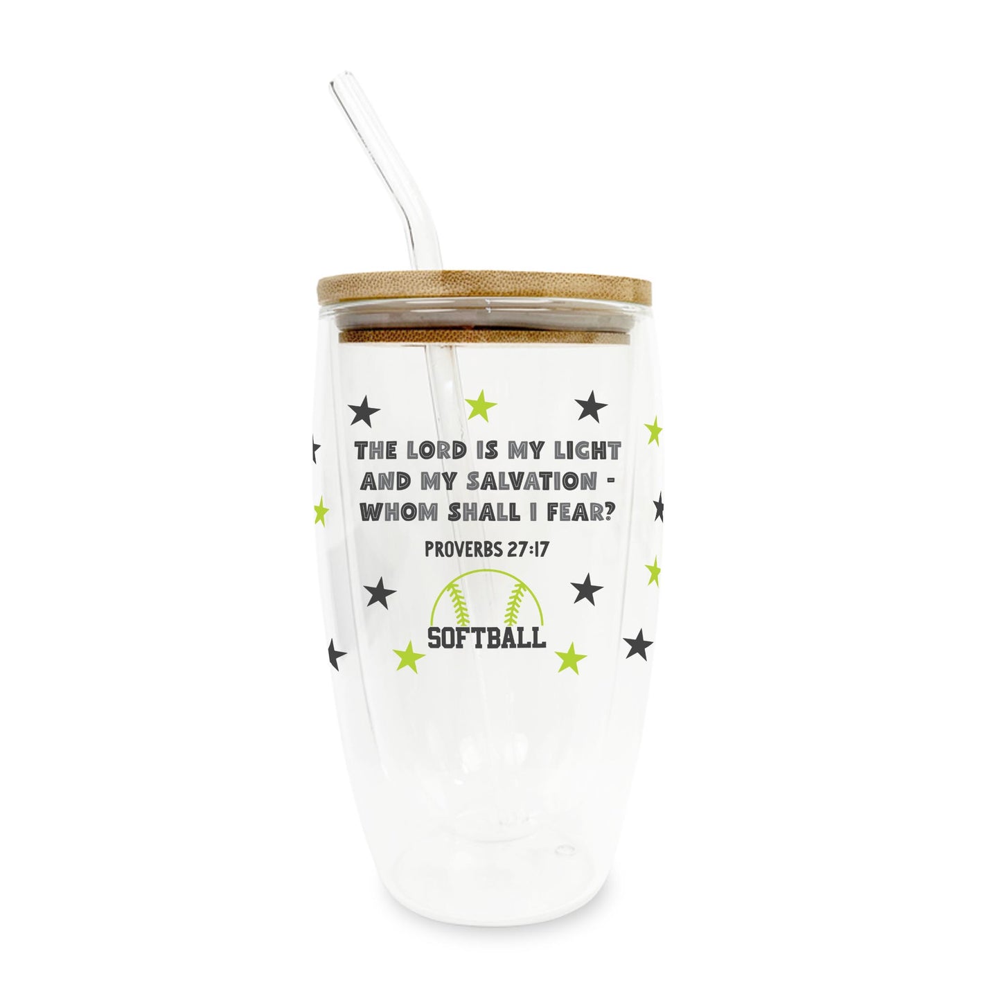 16oz Double Insulated Glass Tumbler-Game Day Softball The Lord Is My Light -0