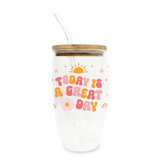 16oz Double Insulated Glass Tumbler-Today Is A Great Day -0