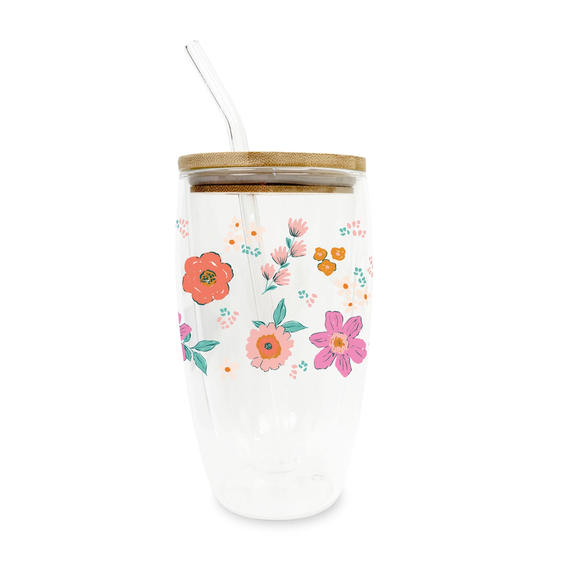 16oz Double Insulated Glass Tumbler-Kalia Floral Pattern -0