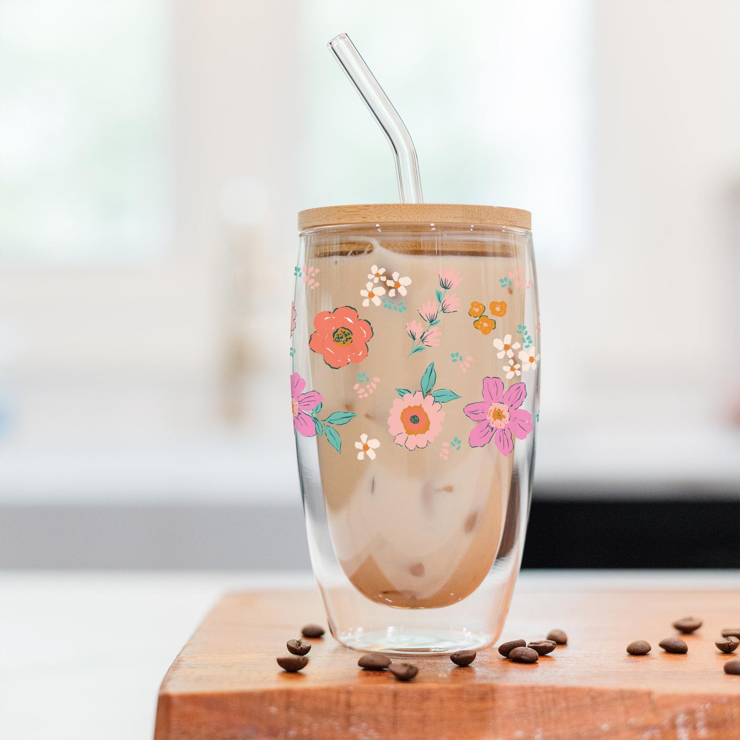 16oz Double Insulated Glass Tumbler-Kalia Floral Pattern -2