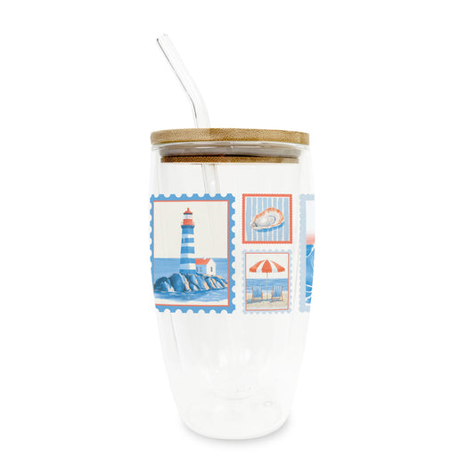 16oz Double Insulated Glass Tumbler-New England Tides Stamps -0