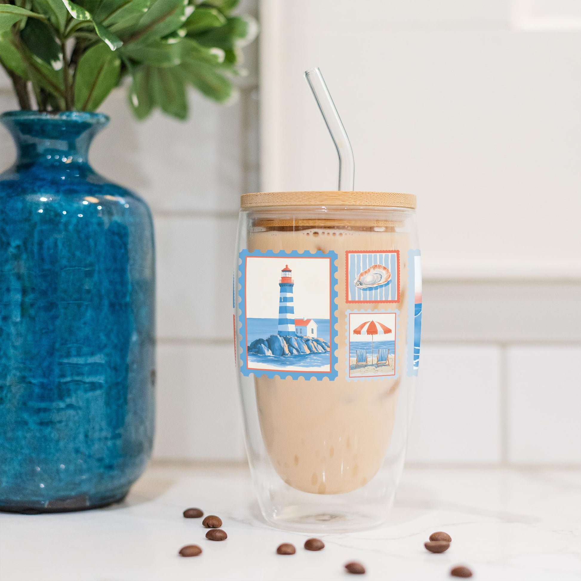 16oz Double Insulated Glass Tumbler-New England Tides Stamps -4