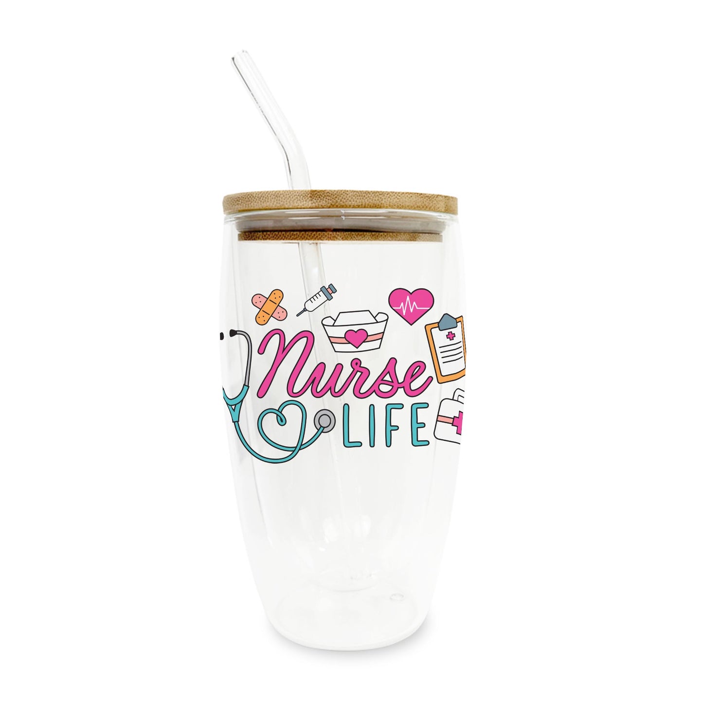 16oz Double Insulated Glass Tumbler-Nurse Life