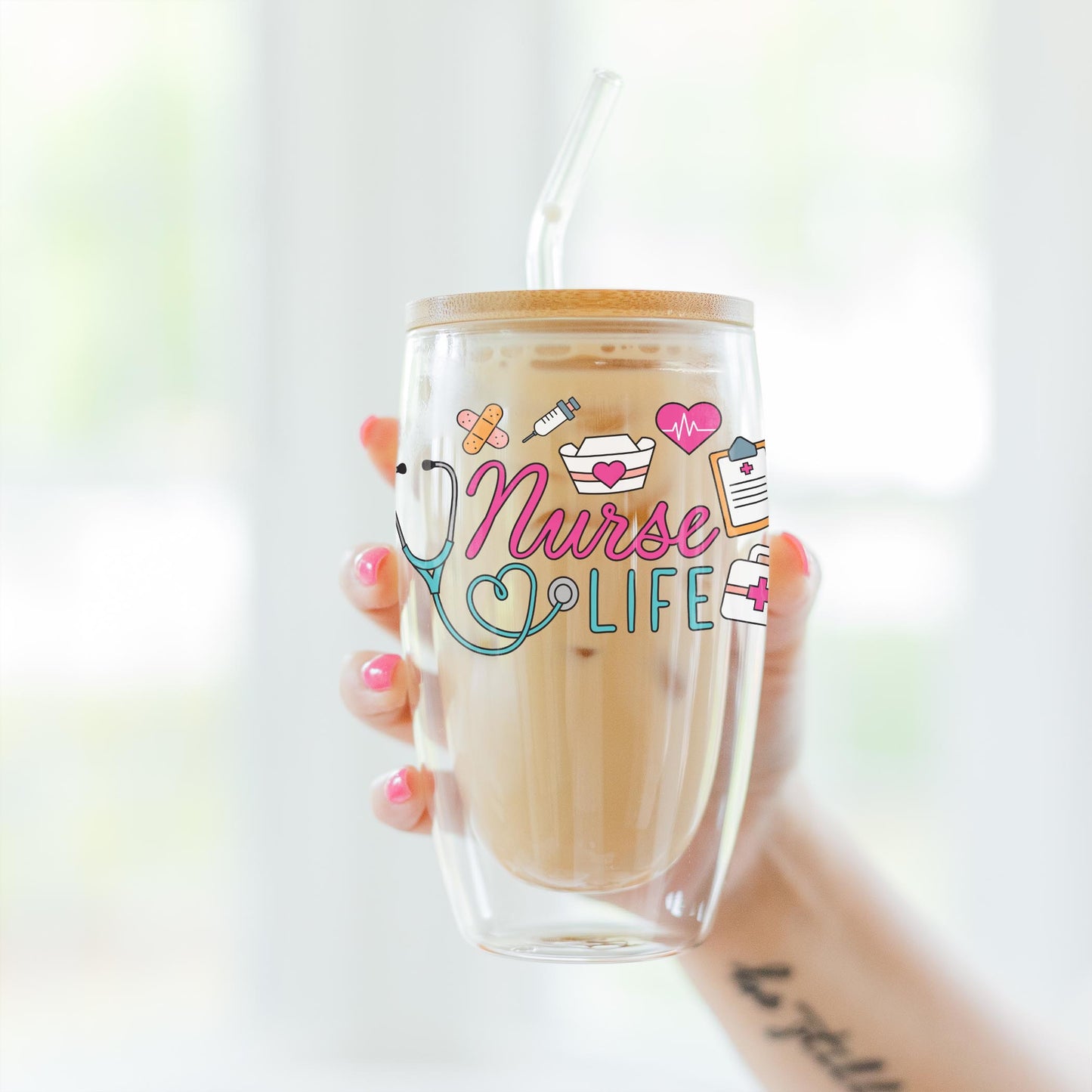 16oz Double Insulated Glass Tumbler-Nurse Life