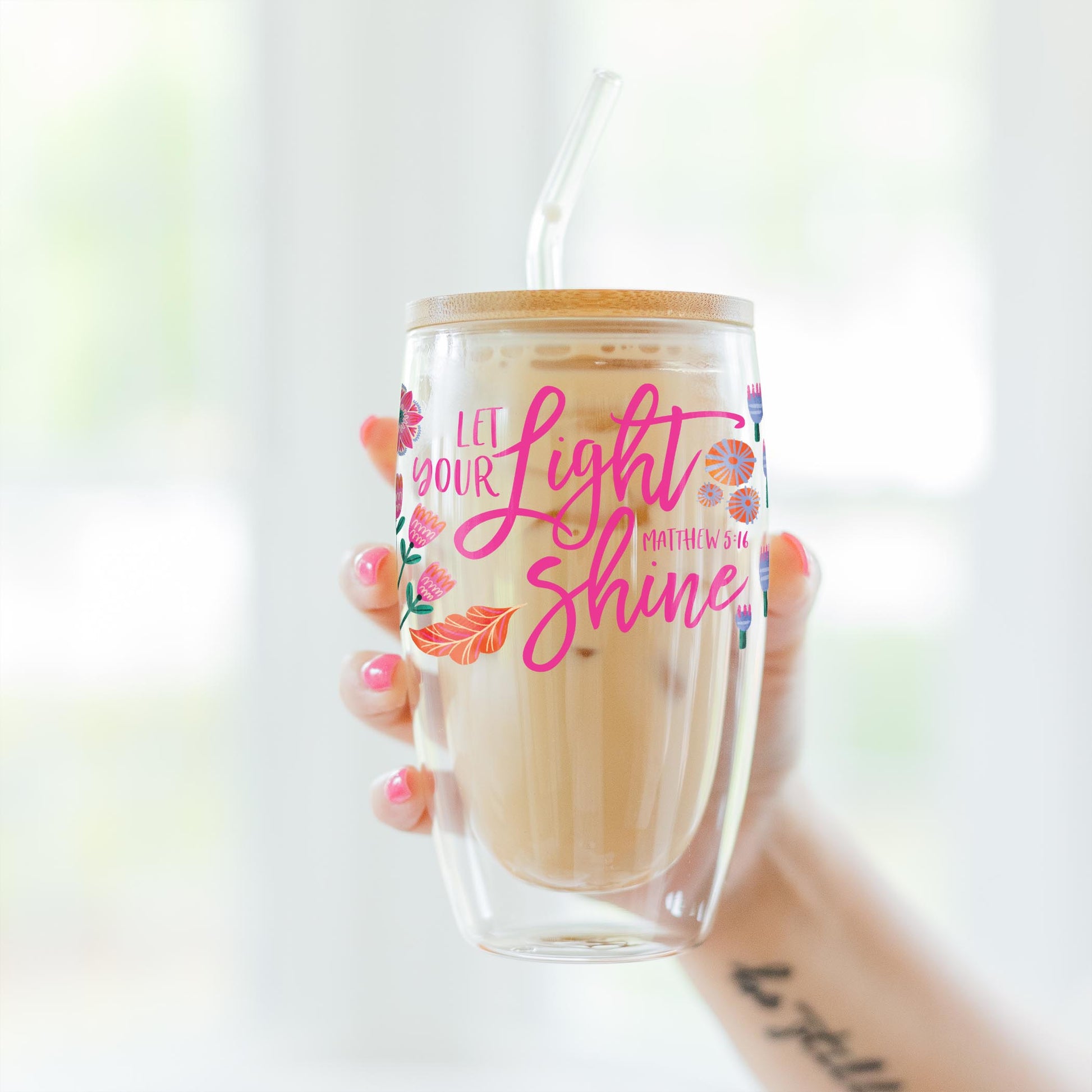 16oz Double Insulated Glass Tumbler-Radiant Hope Let Your Light Shine -3