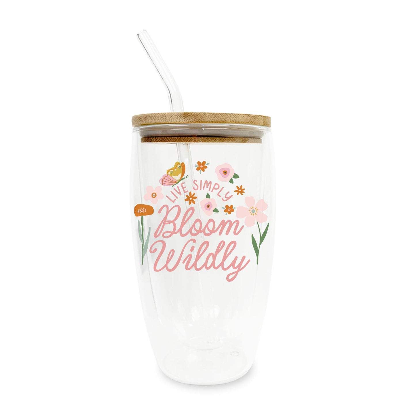 16oz Double Insulated Glass Tumbler-Spring Live Simply Bloom Wildly