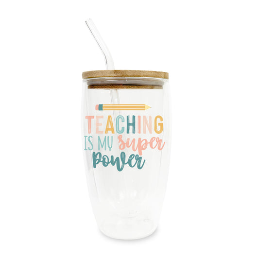 16oz Double Insulated Glass Tumbler-Teaching Is My Super Power -0