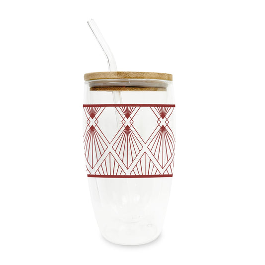 16oz Double Insulated Glass Tumbler-Art Deco Diamond Pattern -0