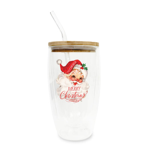 16oz Double Insulated Glass Tumbler-Classic Santa Merry Christmas -0