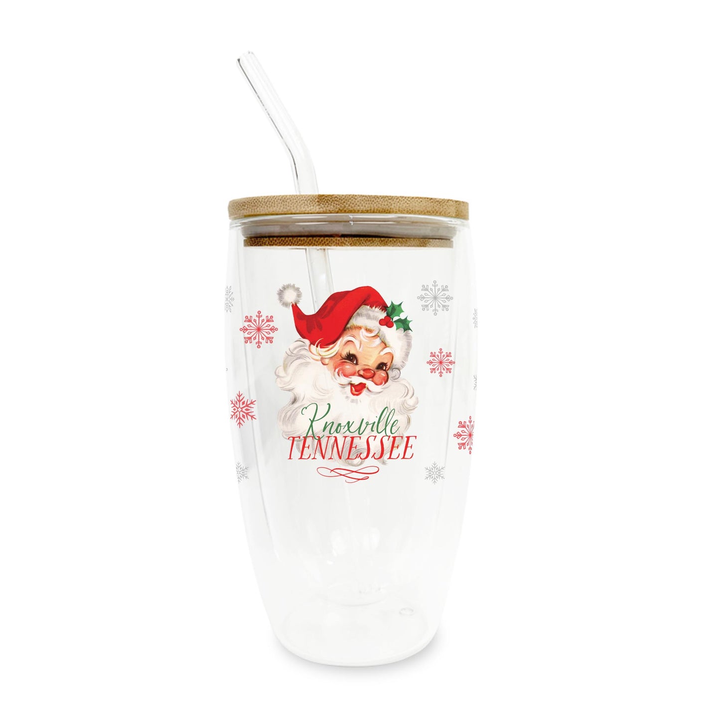 16oz Double Insulated Glass Tumbler-Classic Santa City & State