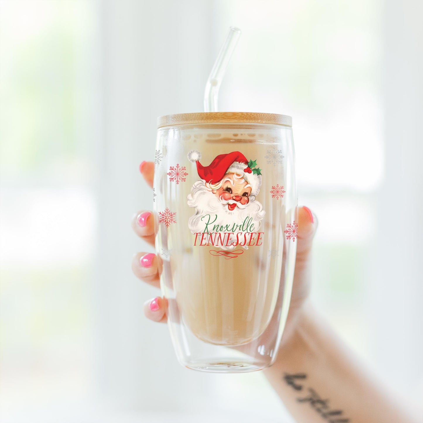 16oz Double Insulated Glass Tumbler-Classic Santa City & State