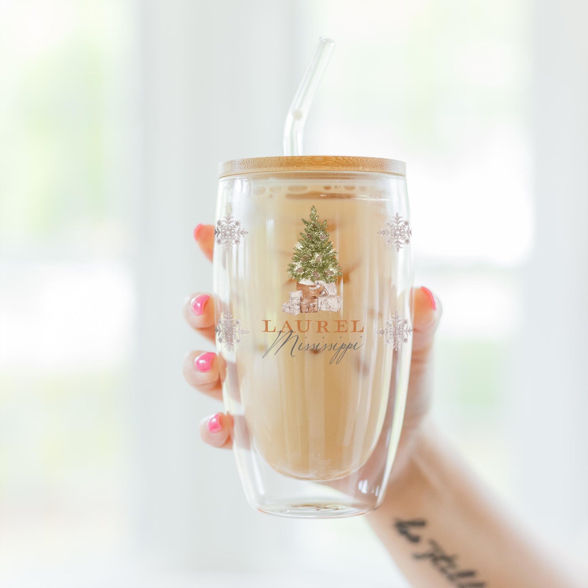 16oz Double Insulated Glass Tumbler-L+L Cottage Tree -3