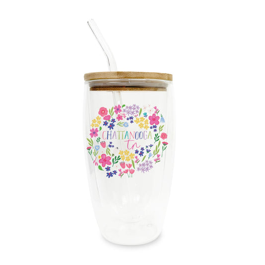 16oz Double Insulated Glass Tumbler-Flower Confetti City & State -0