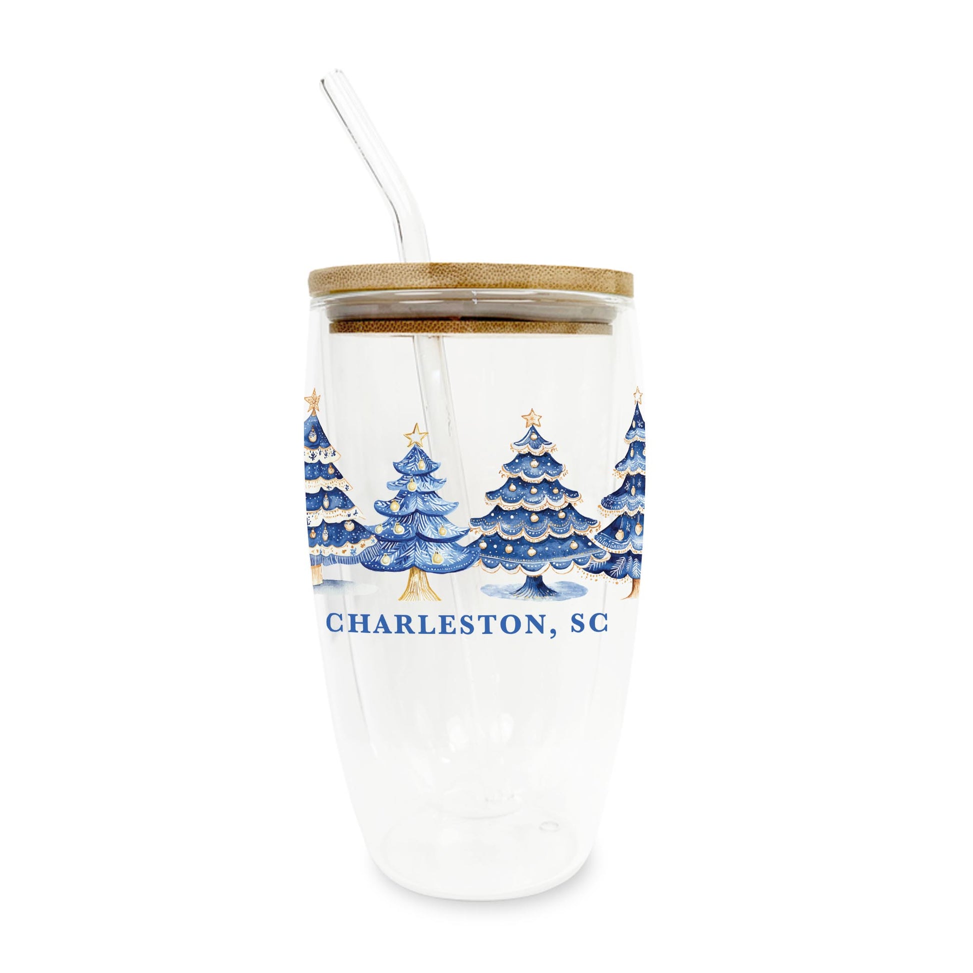 16oz Double Insulated Glass Tumbler-Love+Local Blue Noel - A Grand Millennial Christmas -0