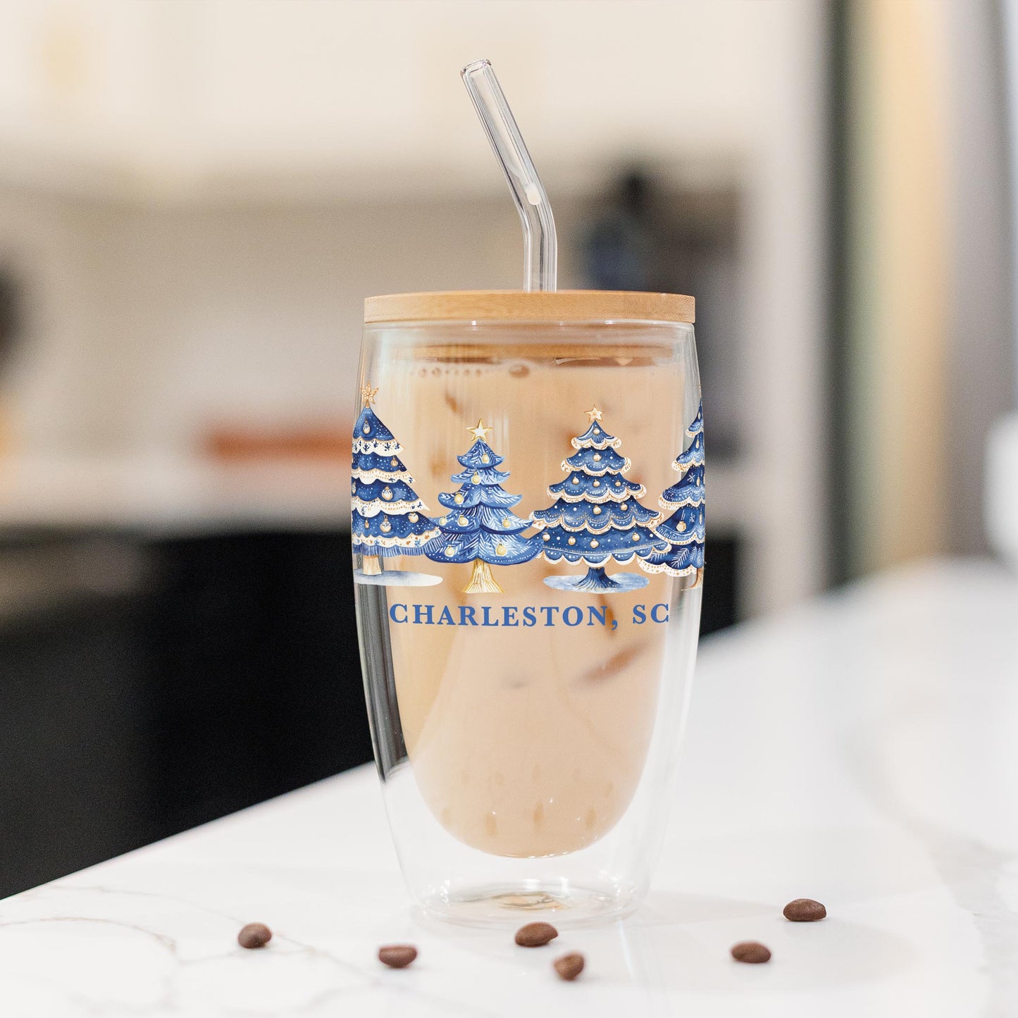 16oz Double Insulated Glass Tumbler-Love+Local Blue Noel - A Grand Millennial Christmas -1