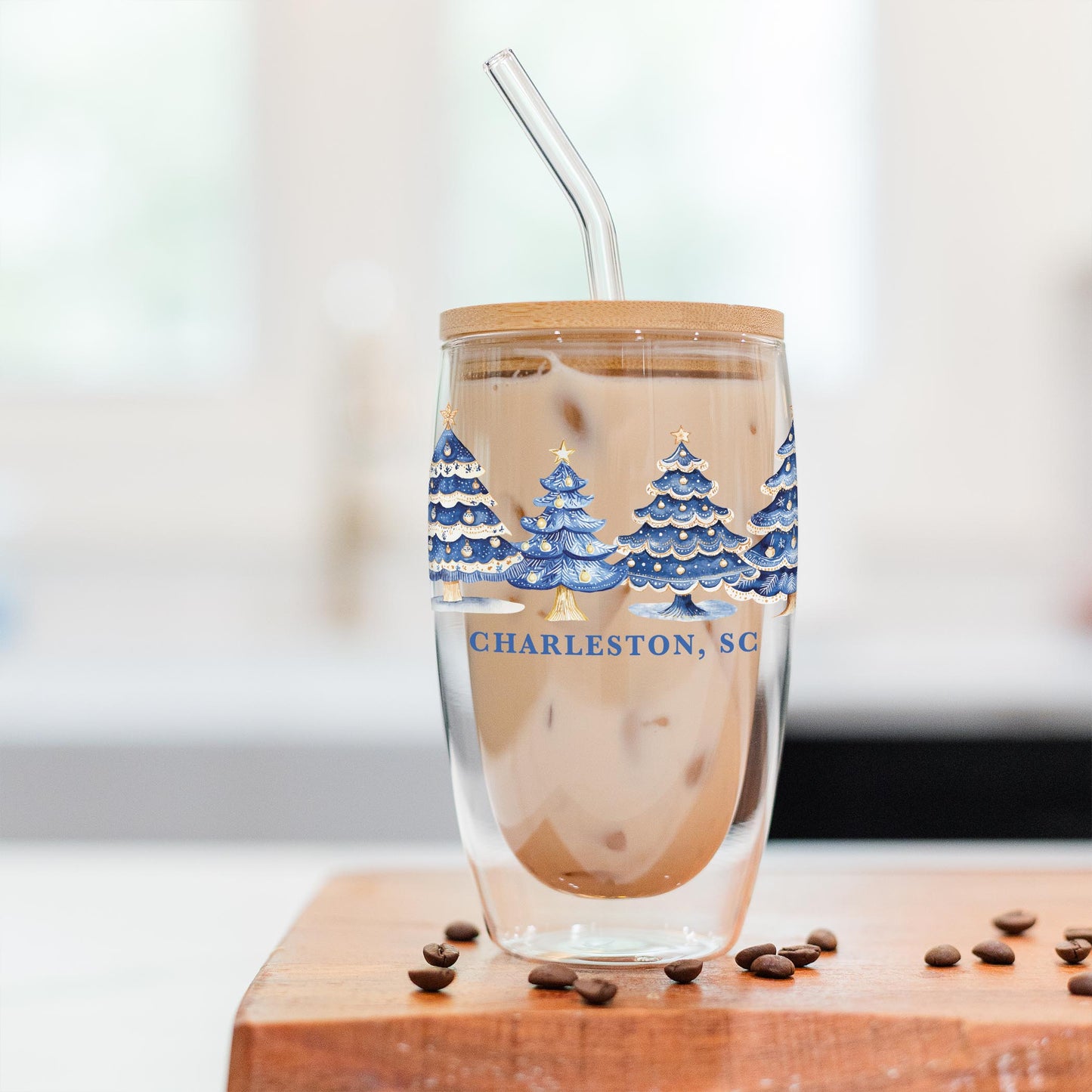 16oz Double Insulated Glass Tumbler-Love+Local Blue Noel - A Grand Millennial Christmas -2