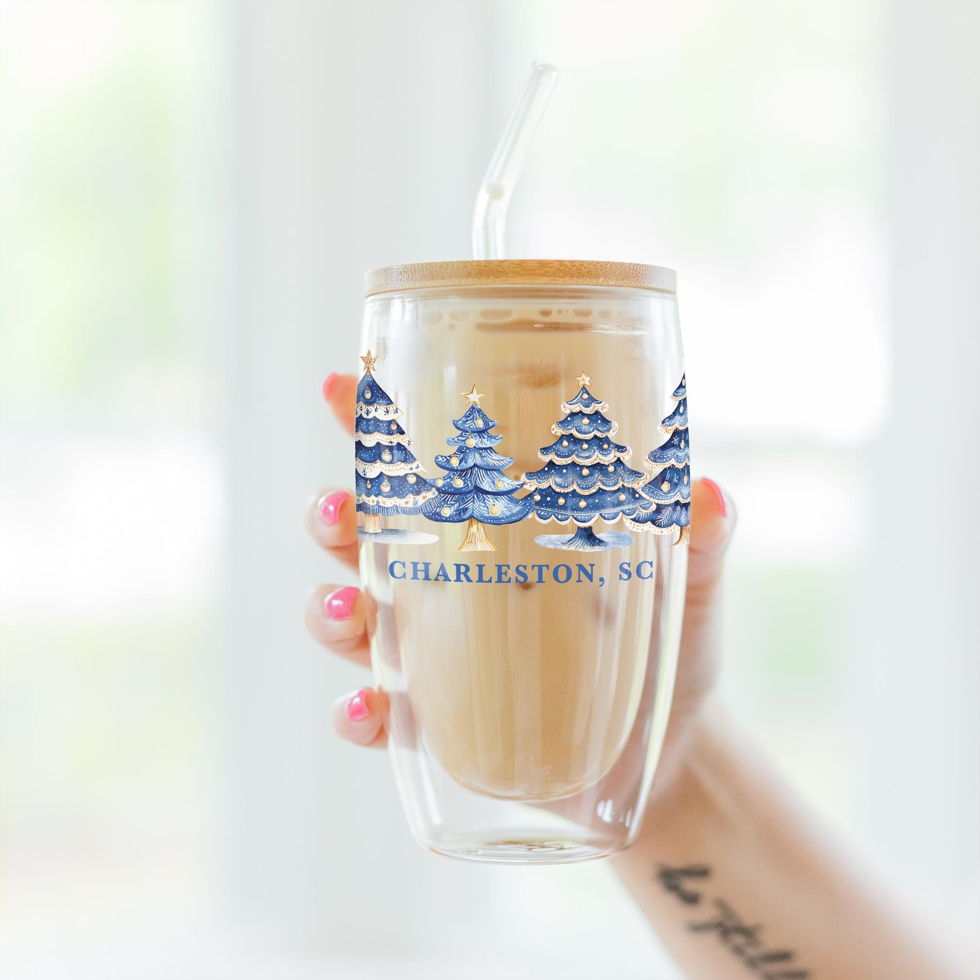 16oz Double Insulated Glass Tumbler-Love+Local Blue Noel - A Grand Millennial Christmas -3