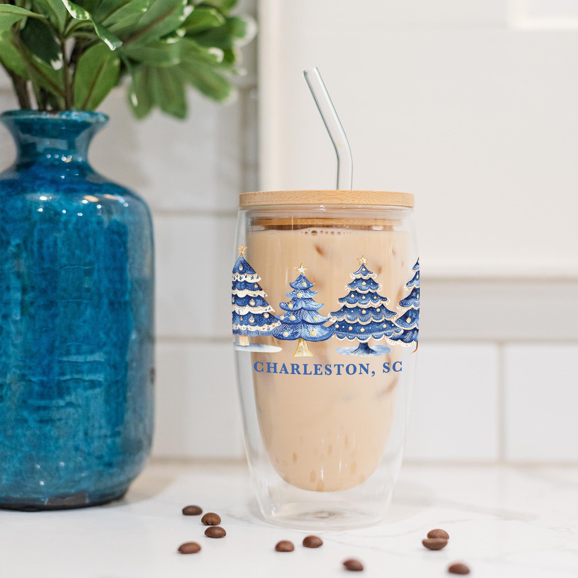 16oz Double Insulated Glass Tumbler-Love+Local Blue Noel - A Grand Millennial Christmas -4