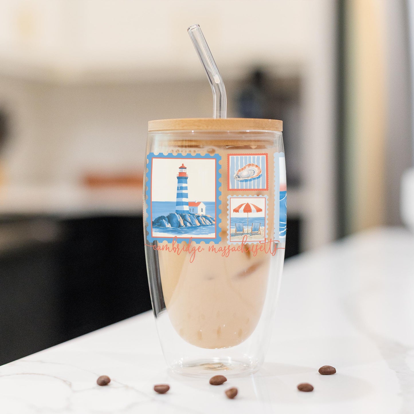 16oz Double Insulated Glass Tumbler-Love+Local New England Tides -1