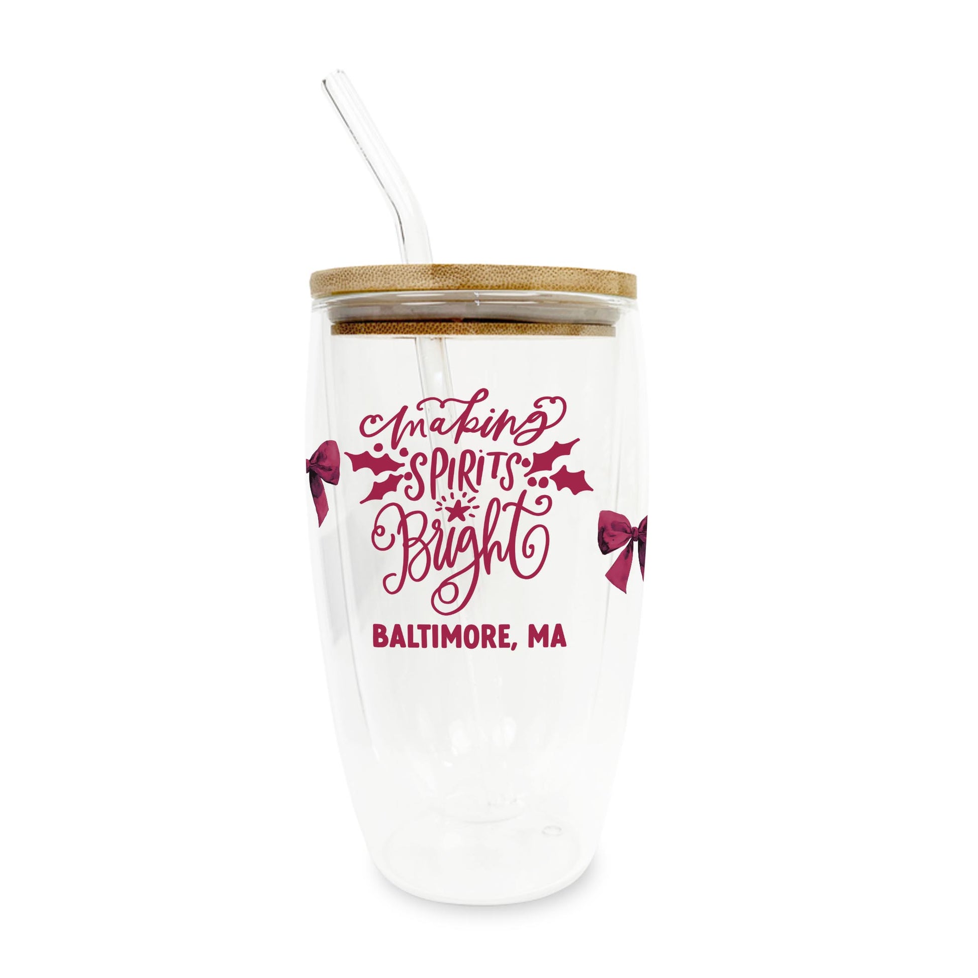 16oz Double Insulated Glass Tumbler-Love + Local Winterberry -0