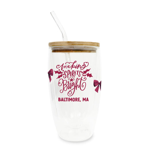 16oz Double Insulated Glass Tumbler-Love + Local Winterberry -0