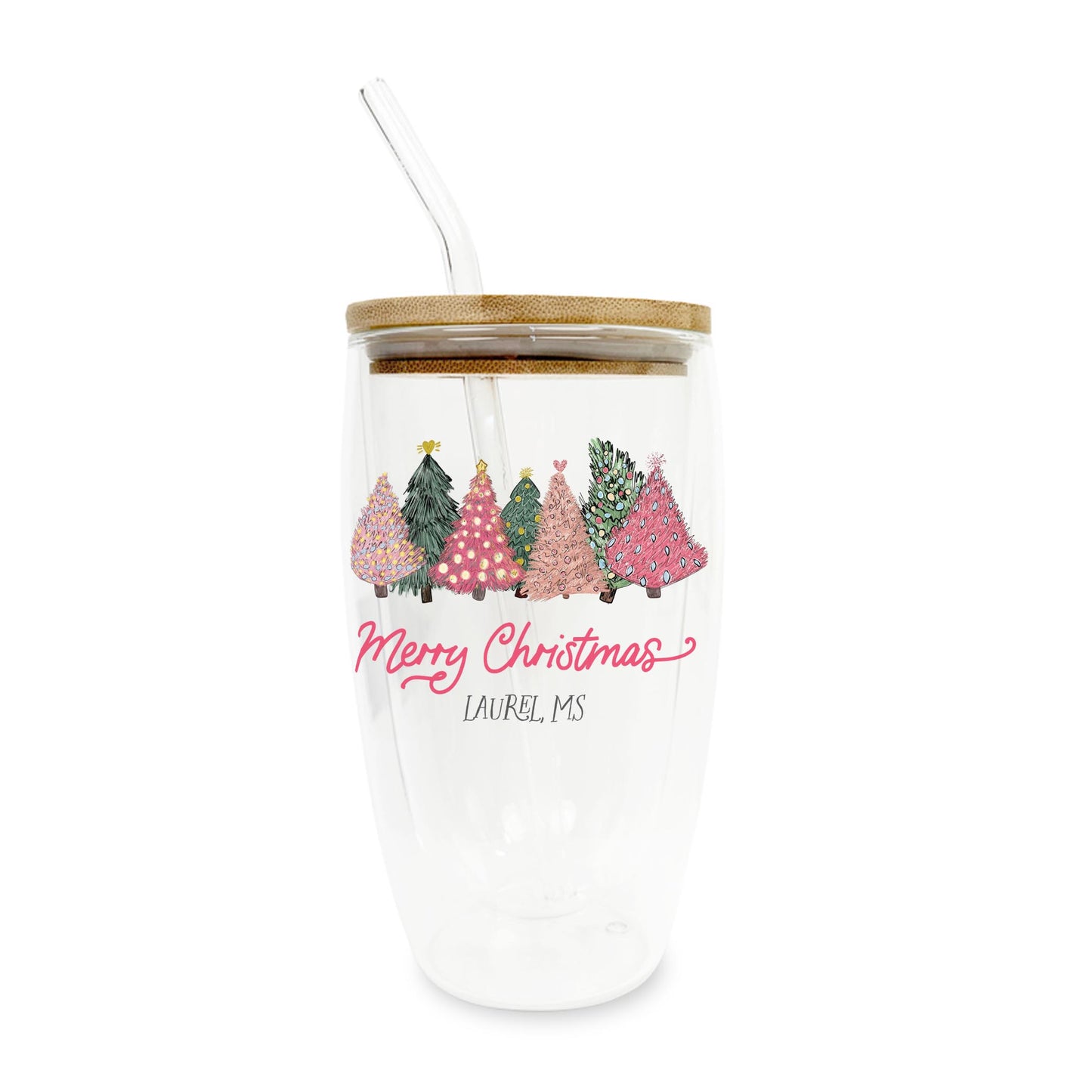 16oz Double Insulated Glass Tumbler-L+L Pink Trees -0