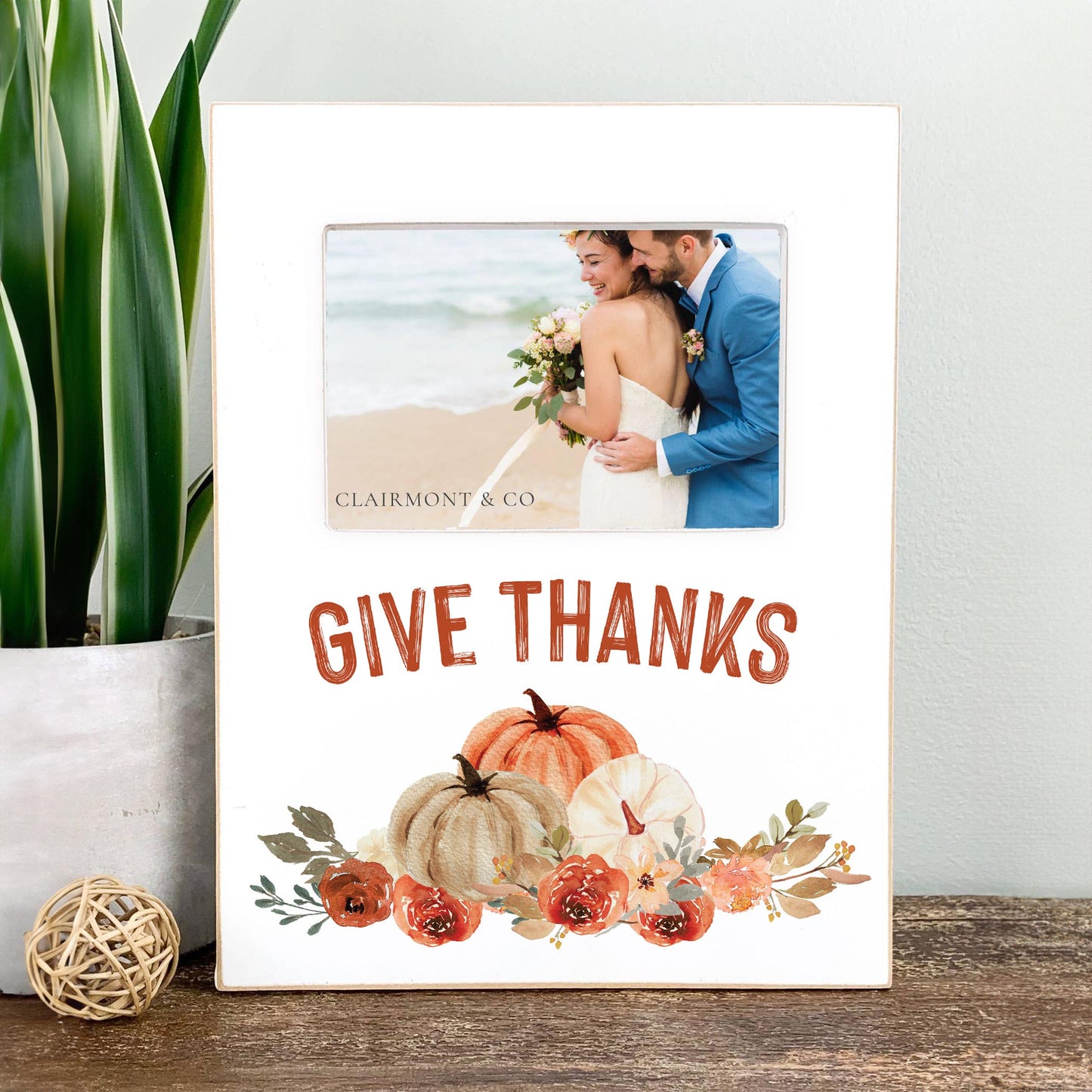 Lily Frame Vertical-Give Thanks Floral Pumpkin