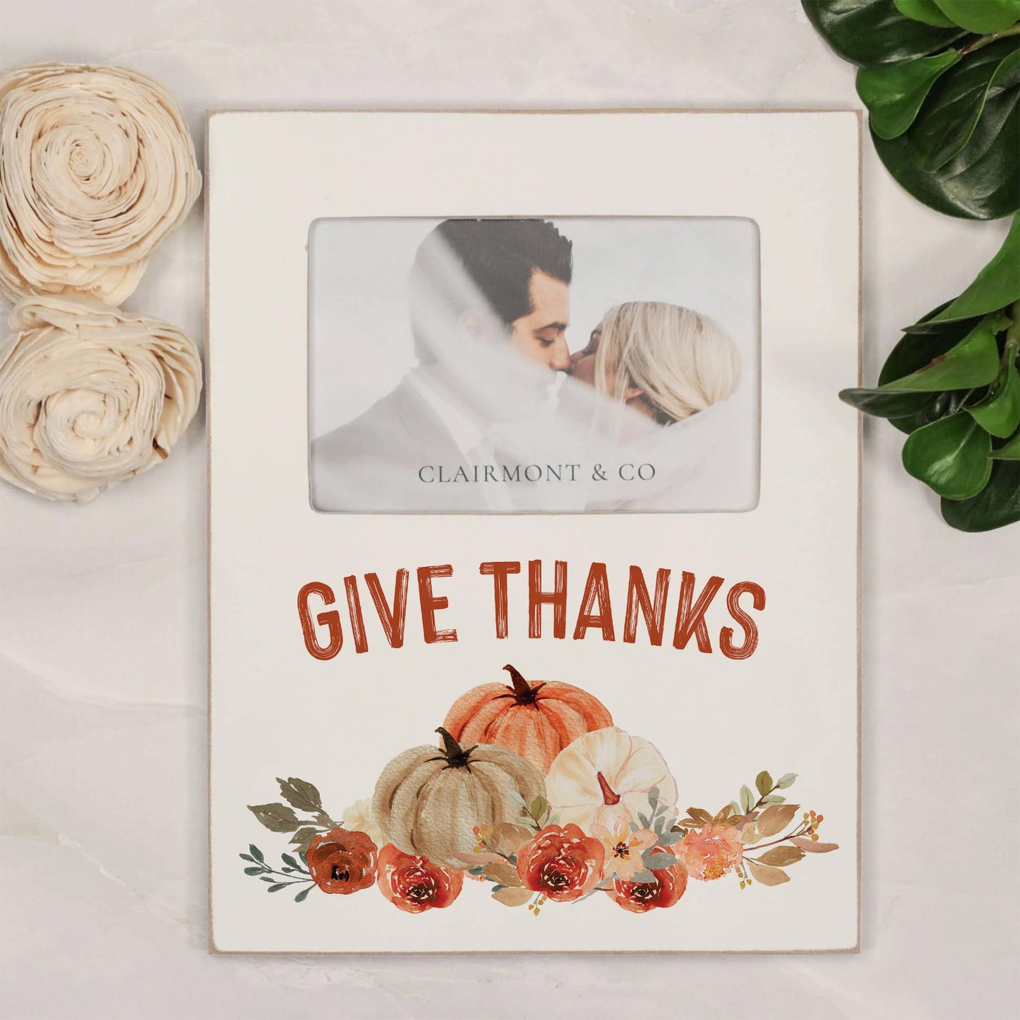 Lily Frame Vertical-Give Thanks Floral Pumpkin