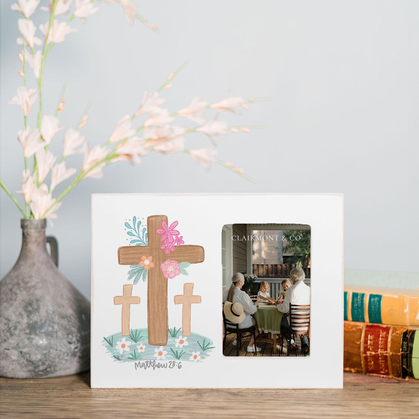 Lily Frame Horizontal-Floral Cross Matthew 28:6