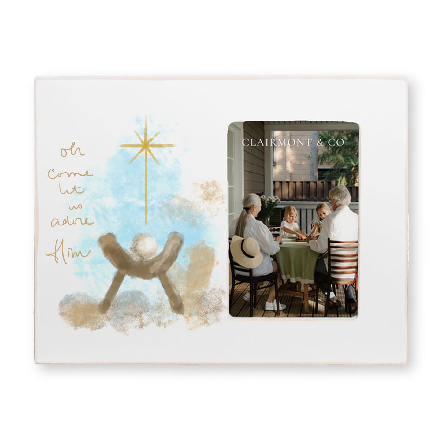 Lily Frame Horizontal-Let Us Adore Him Watercolor Manger