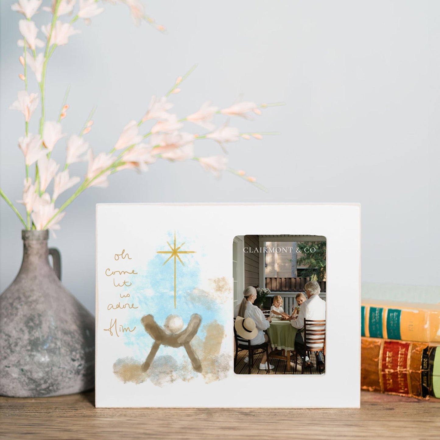 Lily Frame Horizontal-Let Us Adore Him Watercolor Manger