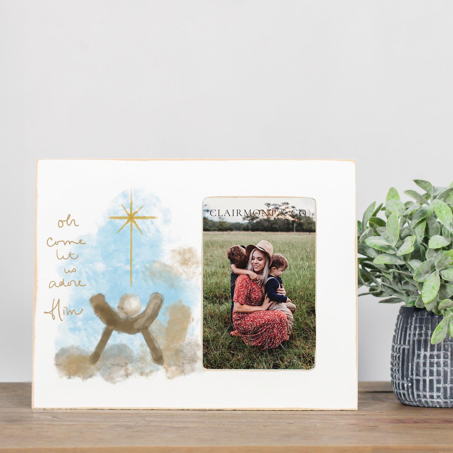 Lily Frame Horizontal-Let Us Adore Him Watercolor Manger