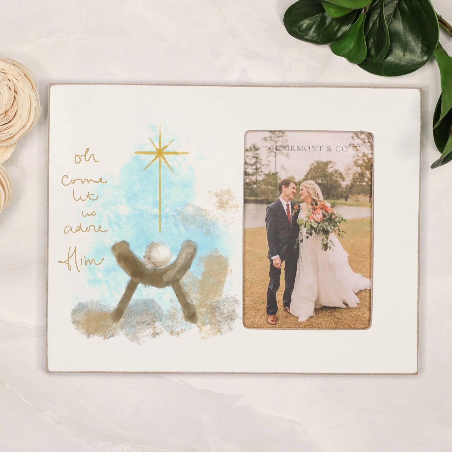 Lily Frame Horizontal-Let Us Adore Him Watercolor Manger