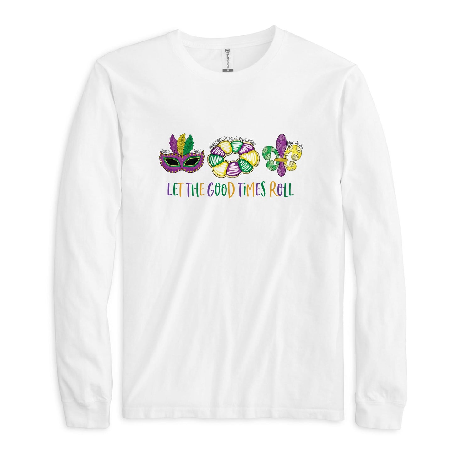 Long Sleeve T-Shirt White-Mardi Gras Let The Good Times Roll