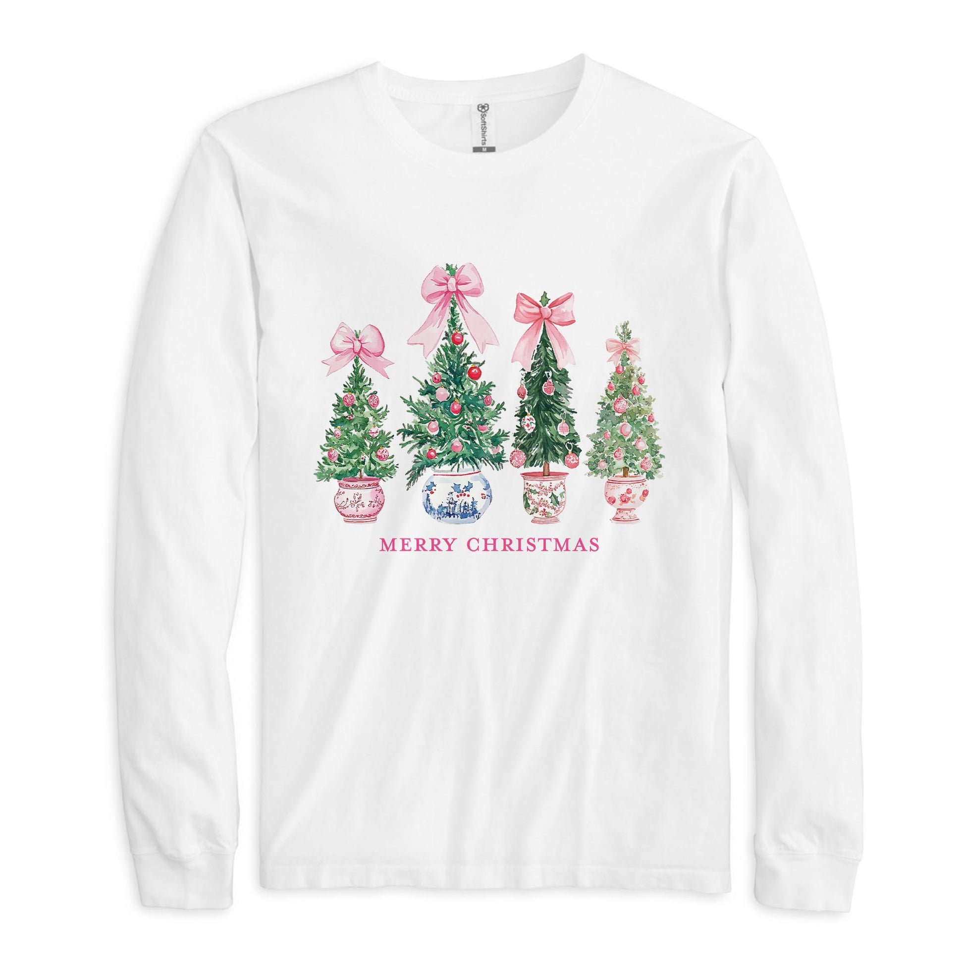 Long Sleeve T-Shirt White-Blush & Baubles - A Grand Millennial Christmas -0